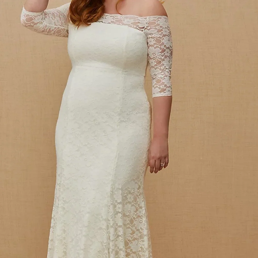 NWT Torrid Wedding Gown/Dress Ivory Lace Off Shoulder Fit & Flare 18 - Picture 7 of 15